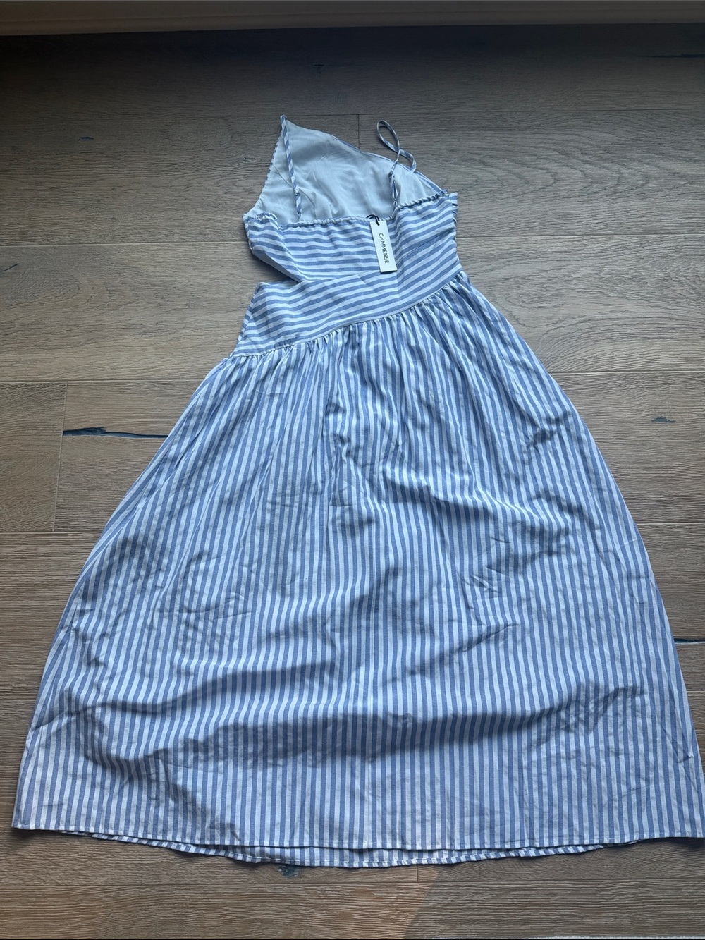 Blue & White Striped One-Shoulder Cutout Maxi Dress | Summer Resort Coastal - Picture 5 of 5